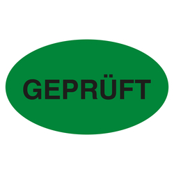 Qualitätsaufkleber Geprüft, Grün, 90 x 50 mm, Oval