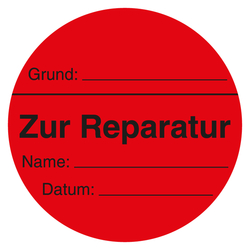 Qualitätsaufkleber Zur Reparatur, Rot, Ø 60 mm, Rund