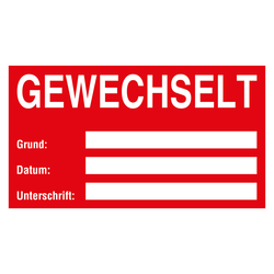 Qualitätsaufkleber Gewechselt, Rot, 90 x 50 mm, Rechteckig