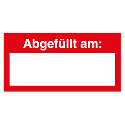 Qualitätsaufkleber Abgefüllt am, Rot, 40 x 20 mm, Rechteckig