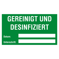 Qualitätsaufkleber Gereinigt und Desinfiziert, Grün, 90 x 50 mm, Rechteckig