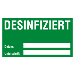 Qualitätsaufkleber Desinfiziert, Grün, 90 x 50 mm, Rechteckig