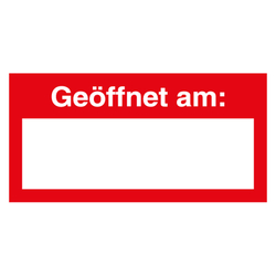 Qualitätsaufkleber Geöffnet am, Rot, 40 x 20 mm, Rechteckig