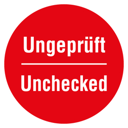 Qualitätsaufkleber Ungeprüft Unchecked, Rot, Ø 35 mm, Rund