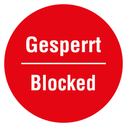 Qualitätsaufkleber Gesperrt Blocked, Rot, Ø 35 mm, Rund