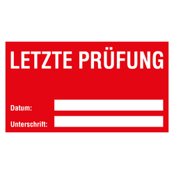 Qualitätsaufkleber Letzte Prüfung, Rot, 90 x 50 mm, Rechteckig