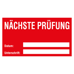 Qualitätsaufkleber Nächste Prüfung, Rot, 90 x 50 mm, Rechteckig