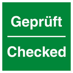 Qualitätsaufkleber Geprüft Checked, Grün, 40 x 40 mm, Quadratisch