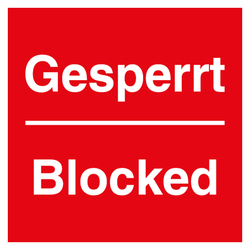 Qualitätsaufkleber Gesperrt Blocked, Rot, 40 x 40 mm, Quadratisch