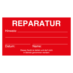 Qualitätskennzeichen Reparatur, Rot, Karton, 90 x 50 mm, Rechteckig, Einzelstück