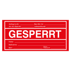 Qualitätsaufkleber Gesperrt, Rot, 150 x 70 mm, Rechteckig