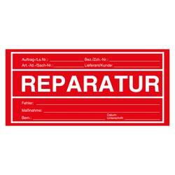 Qualitätsaufkleber Reparatur, Rot, 150 x 70 mm, Rechteckig