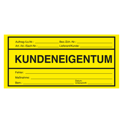 Qualitätsaufkleber Kundeneigentum, Gelb, 150 x 70 mm, Rechteckig