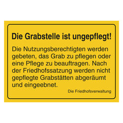 Grabstein Aufkleber "Grabstelle ist ungepflegt, pflegen oder Pflege beauftragen" in verschiedenen Ausführungen