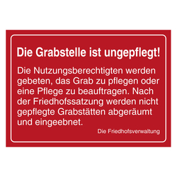 Grabstein Aufkleber "Grabstelle ist ungepflegt, pflegen oder Pflege beauftragen" in verschiedenen Ausführungen