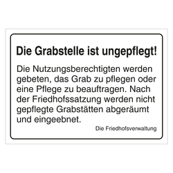 Grabstein Aufkleber "Grabstelle ist ungepflegt, pflegen oder Pflege beauftragen" in verschiedenen Ausführungen