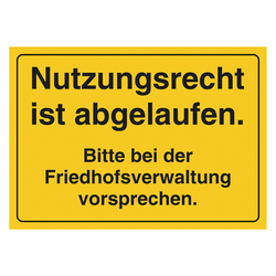 Grabstein Aufkleber "Nutzungsrecht abgelaufen, Vorsprache" in verschiedenen Ausführungen