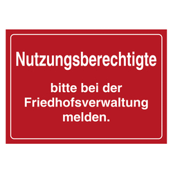 Grabstein Aufkleber "Nutzungsberechtigte bitte bei der Friedhofsverwaltung melden." in verschiedenen Ausführungen