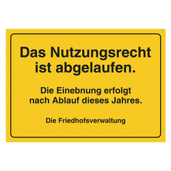 Grabstein Aufkleber "Nutzungsrecht abgelaufen, Einebnung dieses Jahr" in verschiedenen Ausführungen