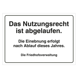 Grabstein Aufkleber "Nutzungsrecht abgelaufen, Einebnung dieses Jahr" in verschiedenen Ausführungen