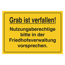 Grabstein Aufkleber "Grab verfallen, Vorsprache bei Friedhofsverwaltung" in verschiedenen Ausführungen