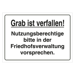 Grabstein Aufkleber "Grab verfallen, Vorsprache bei Friedhofsverwaltung" in verschiedenen Ausführungen