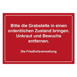 Grabstein Aufkleber "Grabstelle unordentlicher Zustand. Unkraut, Bewuchs entfernen" in verschiedenen Ausführungen