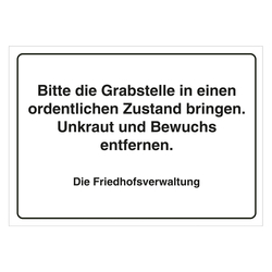 Grabstein Aufkleber "Grabstelle unordentlicher Zustand. Unkraut, Bewuchs entfernen" in verschiedenen Ausführungen