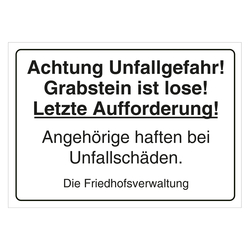 Grabstein Aufkleber "Unfallgefahr, Grabstein lose, letzte Aufforderung" in verschiedenen Ausführungen