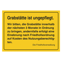 Grabstein Aufkleber "Grabstätte ungepflegt, Frist 3 Monate" in verschiedenen Ausführungen