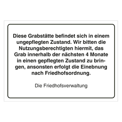 Grabstein Aufkleber "Grabstelle ist ungepflegt, pflegen, Frist 4 Monate" in verschiedenen Ausführungen