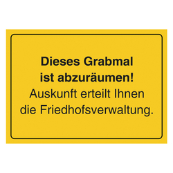 Grabstein Aufkleber "Grabmal ist abzuräumen" in verschiedenen Ausführungen