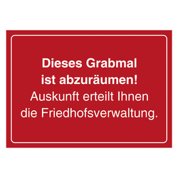 Grabstein Aufkleber "Grabmal ist abzuräumen" in verschiedenen Ausführungen