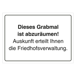 Grabstein Aufkleber "Grabmal ist abzuräumen" in verschiedenen Ausführungen