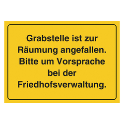 Grabstein Aufkleber "Grabstelle zur Räumung angefallen" in verschiedenen Ausführungen