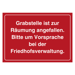 Grabstein Aufkleber "Grabstelle zur Räumung angefallen" in verschiedenen Ausführungen