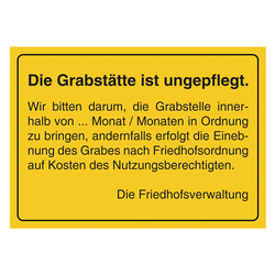 Grabstein Aufkleber "Grabstätte ist ungepflegt, Frist frei wählbar" in verschiedenen Ausführungen