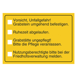 Grabstein Aufkleber "Unfallgefahr, Ruhezeit, Pflege, Meldung" in verschiedenen Ausführungen