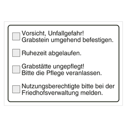 Grabstein Aufkleber "Unfallgefahr, Ruhezeit, Pflege, Meldung" in verschiedenen Ausführungen