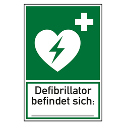 Rettungszeichen Defibrillator befindet sich Kombischild