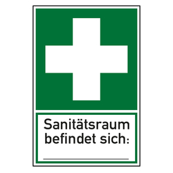 Rettungszeichen Sanitätsraum befindet sich Kombischild