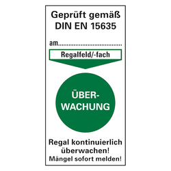 Prüfetikett Regalkennzeichnungen "Überwachung" gemäß DIN EN 15635 Folie weiß 40 x 80 mm 50 Stück/Pack