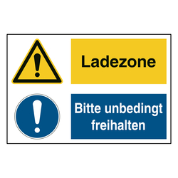 Hinweisaufkleber Ladezone "Ladezone / Bitte unbedingt freihalten" mit Symbolen nach ASR A1.3, DIN EN ISO 7010 