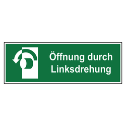 Rettungszeichen Öffnung durch Linksdrehung