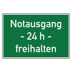 Rettungszeichen Notausgang 24 h freihalten