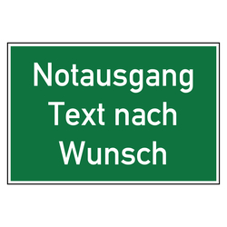 Rettungszeichen Notausgang mit Text nach Wunsch