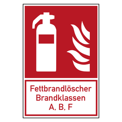 Brandschutzzeichen Feuerlöscher Fettbrandlöscher Brandklassen A, B, F Kombischild