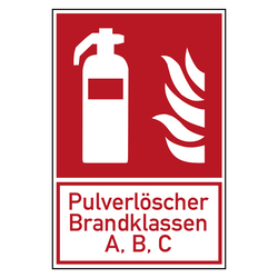 Brandschutzzeichen Feuerlöscher Pulverlöscher Brandklassen A, B, C Kombischild