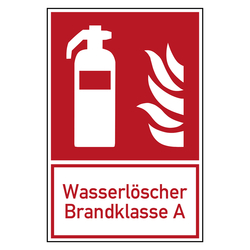 Brandschutzzeichen Feuerlöscher Wasserlöscher Brandklasse A Kombischild