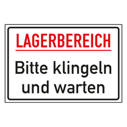 Hinweisschild "Lagerbereich - Bitte klingeln und warten" in verschiedenen Ausführungen